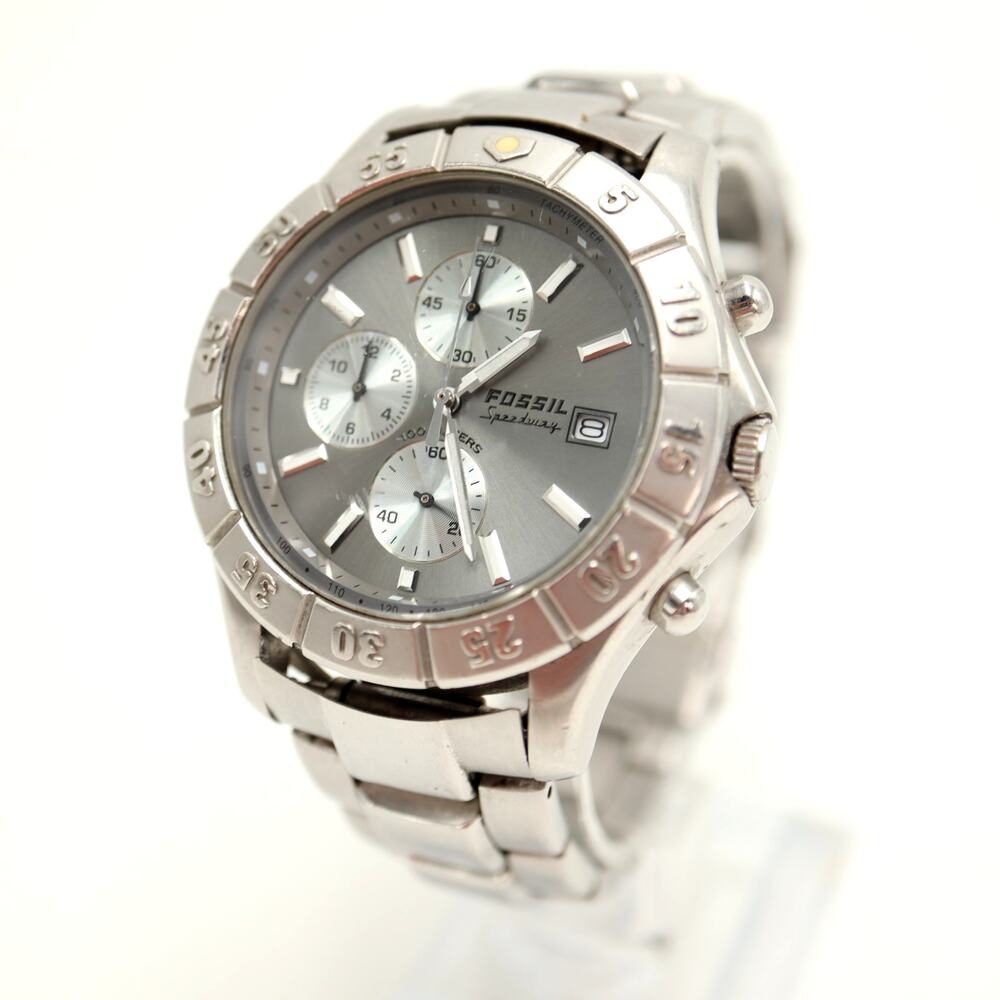 Fossil Speedway Silver Tone Chronograph 41mm Watch Steel CH2331 w New Battery